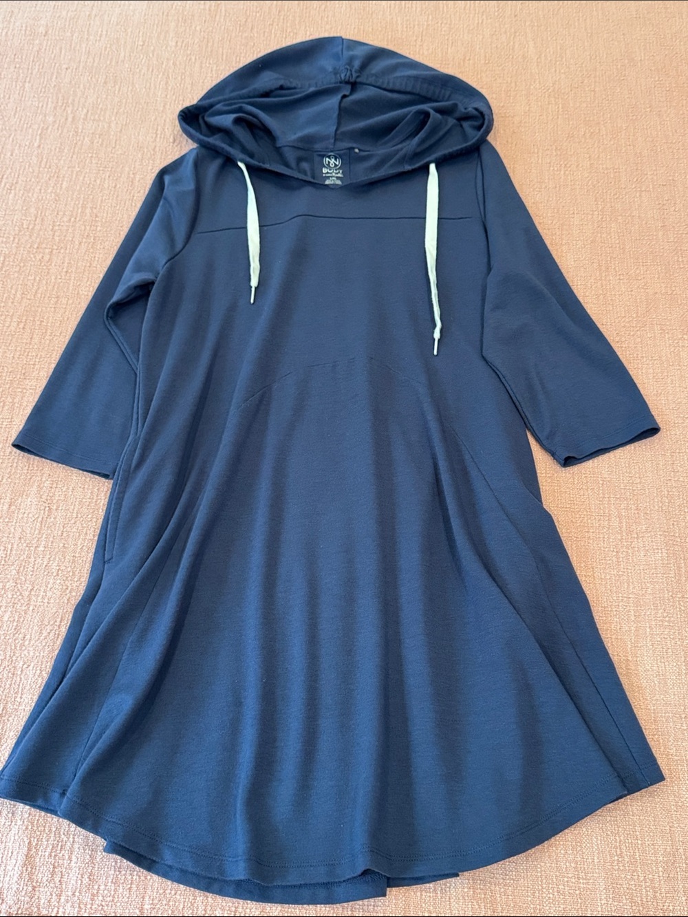 Wms large - X-Large after swim coverup Navy Hooded Midi Dress with hood